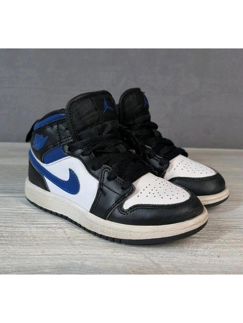 Nike Air Jordan 1 Mid Boys 12C Black White Blue High Top Sneakers Shoes